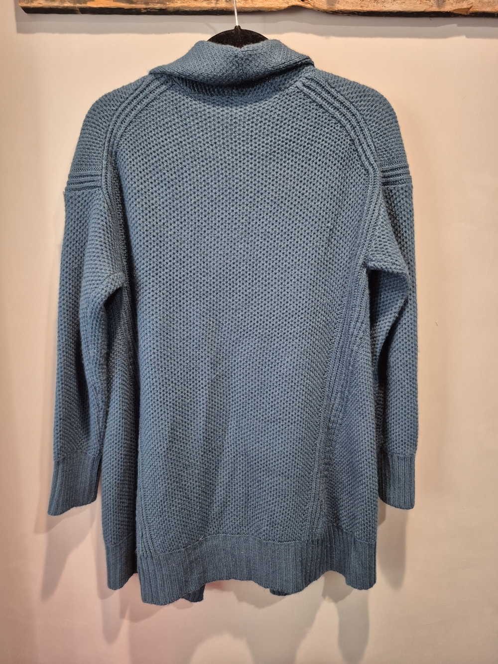 Bluenotes Teal Waffle Knit Open Front Shawl Collar Cardigan with Pockets - Picture 9 of 9